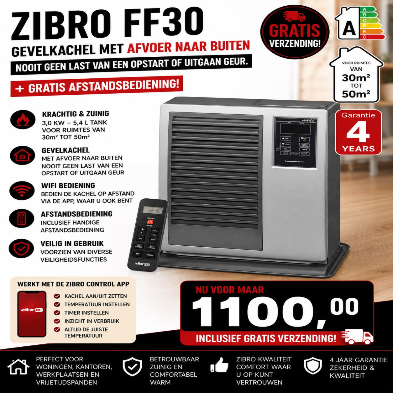 Zibro FF-30 met gratis afstandsbediening aanbieding